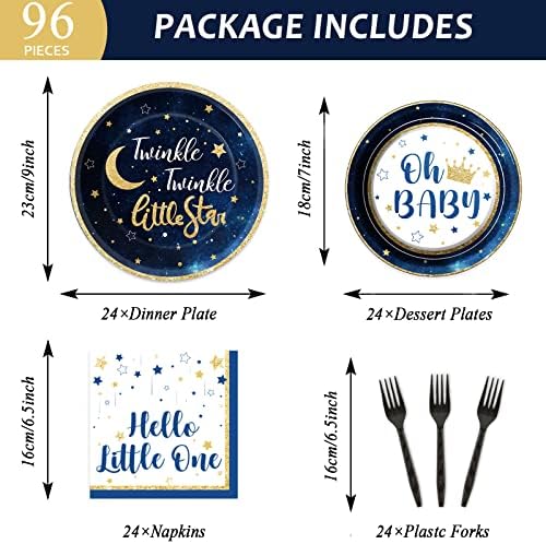 Wiooffen 96 Pcs Twinkle Twinkle Little Star Party Gender Reveal Supplies for 24 Guests Baby Shower Plates Napkins Forks Tableware Set Disposable for Baby Girls or Boys - Image 2