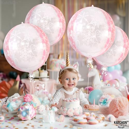KatchOn Huge 22 Inch Pink Snowflake Balloons - Pack of 6, Princess Birthday - Image 5