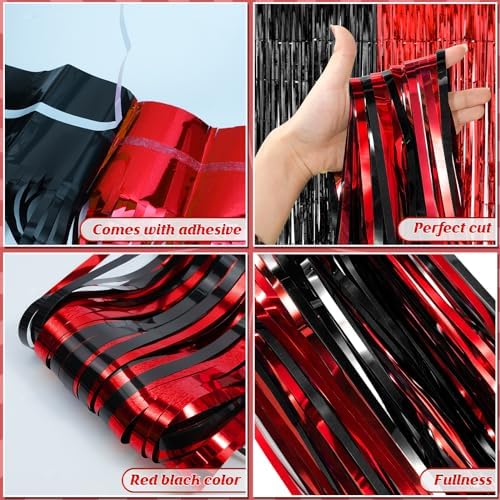 6 Pack 3.3Ft x 6.6Ft Graduation Foil Fringe Curtain Backdrop Decorations, Red Black Metallic Tinsel Foil Streamers Curtain Photo Booth Background for Graduation Prom Wedding Birthday Party Decorations - Image 4