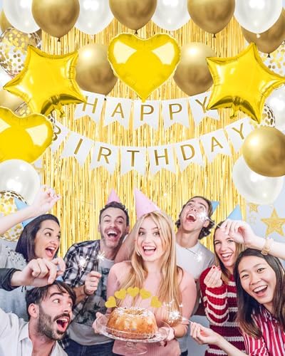 Golden Happy Birthday Party Decorations with Banner Balloons for Men Boys - Image 2