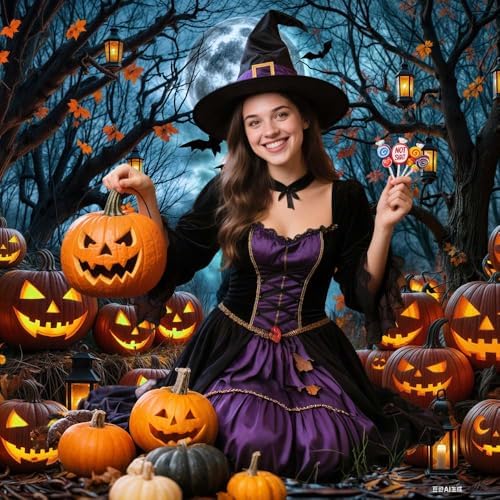 Halloween Misty Dark Forest Backdrop, Moon Night Creepy Scene Dark Pathway Pumpkin Bats Woods Photography Background, Ghost Themed Birthday Party Banner Decor Witch Photo Props 10X8FT - Image 3