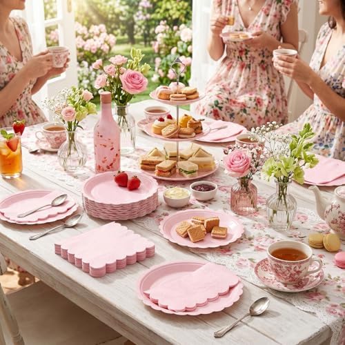120Pcs Pink Paper Plates and Napkins Party Supplies Bulk 7In Plate - Image 2