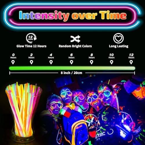 HONLYNE 300 Pack Glow Sticks Party Favors Bulk, 8" Glow in the Dark Party Supplies, Party Favors for Kids 8-12, Neon Glow Stick Bracelets & Necklaces for Raves, Halloween, Christmas, Birthdays - Image 4
