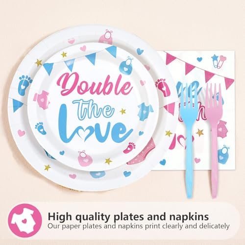 96 Pcs Twins Baby Shower Party Decorations, Serves 24 - Image 2