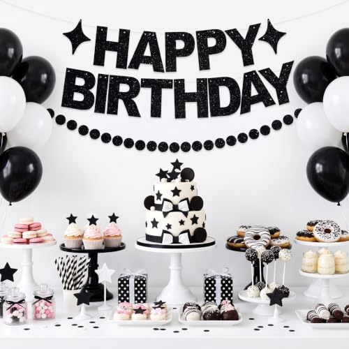 BEISHIDA Pre-Strung Glitter Black Happy Birthday Banner Party Decoration - Image 5