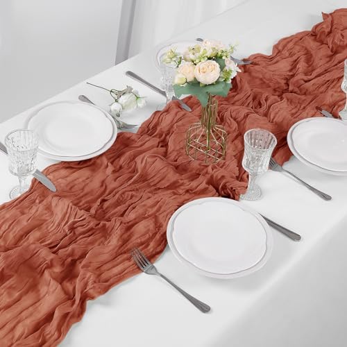 Bailarina 25 Pack Cheesecloth Table Runner 17x108 Inch Long Gauze Cheese Cloth 9ft Wrinkled Sheer Table Runner for Wedding Reception Birthday Party Table Decoration (Terracotta) - Image 6