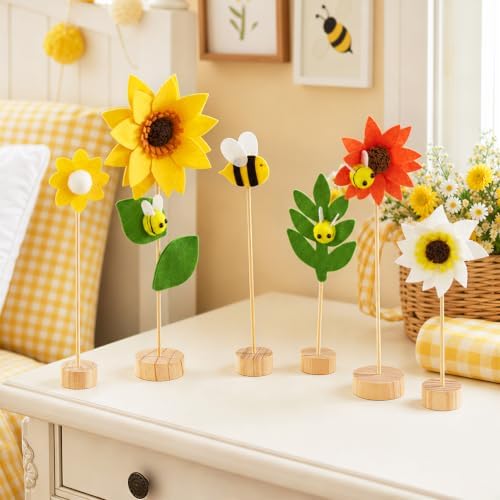 11 PCS Sunflower Party Decorations, Wooden Base, Felt Flower Centerpieces - Image 6
