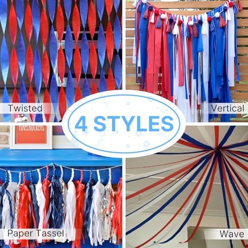 PartyWoo Red and Blue Crepe Paper 4pcs 328 FT Red Blue Streamers - Image 5