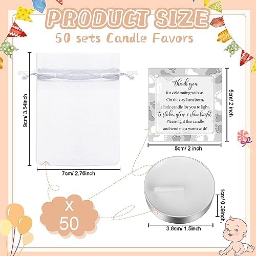 Geosar 50 Sets Baby Shower Party Favors,White Silver - Image 2