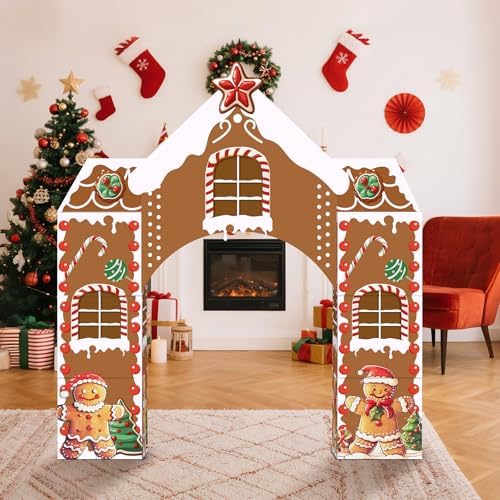 Bucherry 7 Pcs Gingerbread House Set Christmas Cardboard Playhouse Decor - Image 5
