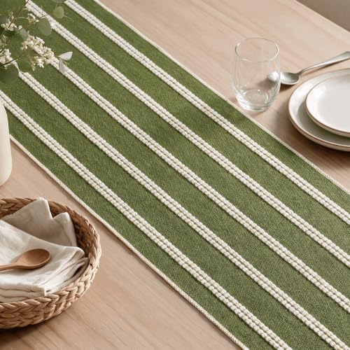 Artoid Mode Army Green Farmhouse Dashed Stripe Table Runner, Seasonal Holiday Boho Rustic Kitchen Dining Table Decoration for Home Party Decor 12x72 Inch - Image 6