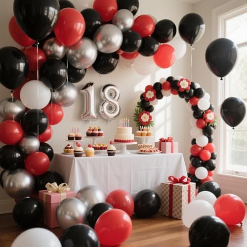 412Pcs Red Black and White Balloon Garland Arch Kit,18 12 10 5 Inch Different Size Red Black White Balloons for Shower Birthday New Year Graduation Wedding Racing Car Poker Party Decorations - Image 6