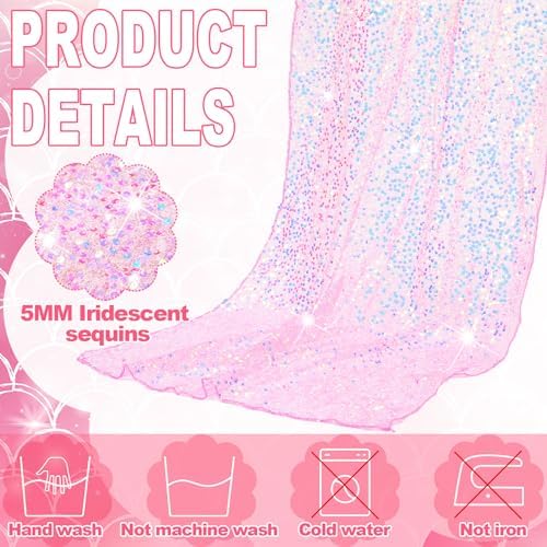 Remagr 6 Pcs Iridescent Mermaid Sequin Table Runner, Pink - Image 3