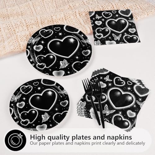 Grencian 96Pcs 2000s Black Heart Y2k Party Themed Decorations, Serve 24 - Image 3
