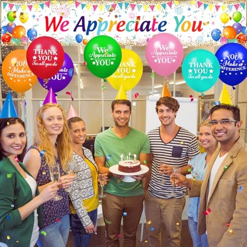 We Appreciate You Decorations Colorful Appreciate You Banner Yard Sign with 18 Pcs Balloons Thank You for All You Do Banner Employee Staff Appreciation Gifts Teacher Doctor Appreciation Party Decor - Image 6