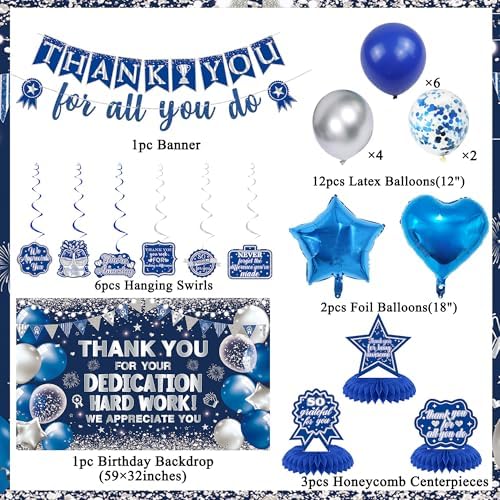 Vlipoeasn Blue Silver We Appreciate You Banner Decorations for Women Men - Image 2