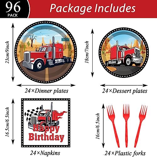 96Pcs Semi Truck Party Supplies Paper Plates Napkins - Image 2