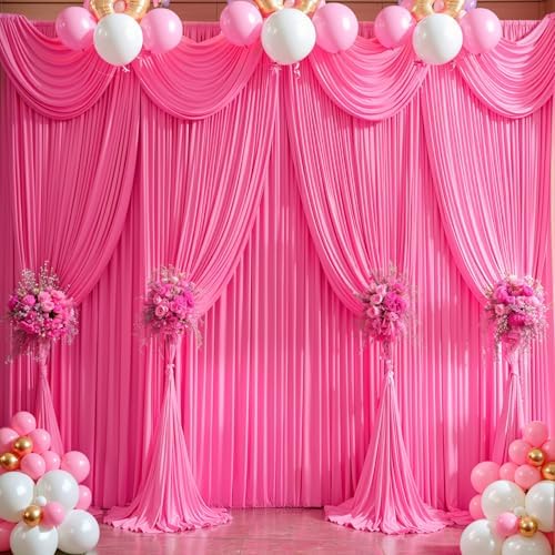 10x12ft Hot Pink Backdrop Curtain Panels for Parties - Wrinkle Free Polyester Photo Curtain Backdrop Wedding Back Drop Fabric Drapes for Party Decorations Background for Photography - Image 6
