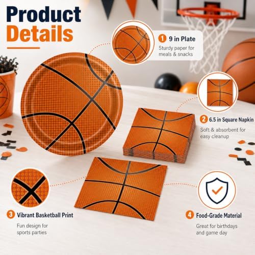 40 Pcs Basketball Plates and Napkins Set, Large 9 Inch Party Plates - Image 4