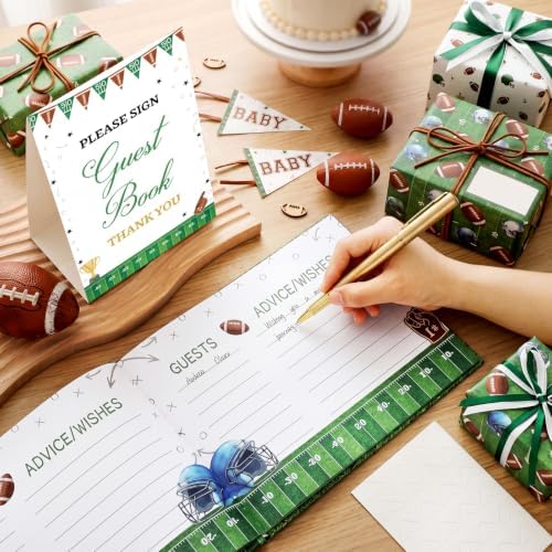 Fuyoooo 27 Pcs Football Baby Shower Guest Book Touch Down Boys Gold Pen - Image 2