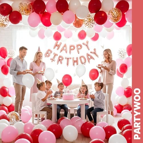 PartyWoo Pink and Red Balloons 66pcs 12 Inch Pink Red White Gold Balloons - Image 7