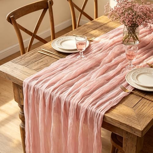Pink Cheesecloth Table Runner, 10FT Dusty Pink Boho Gauze Table Runner for Spring Easter Girl Baby Shower Bridal Shower Wedding Tea Party Pink Birthday Decorations - Image 5