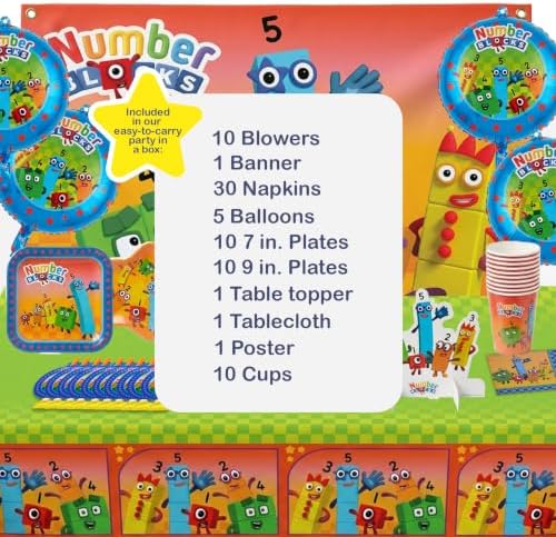 Numberblocks Deluxe Party Supplies Kit, 79-Piece Birthday Party Set for 10 Guests with Plates, Cups, Napkins, Decorations and Table Cover - Image 6