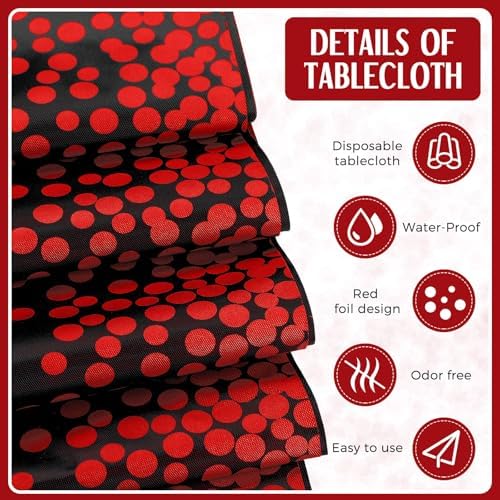 Breling 8 Pack Black and Red Tablecloths and Satin Runners Set - Image 5