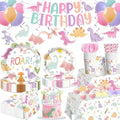 Xynic 363 pcs Pastel Dinosaur Birthday Decorations Girl, Plates Serves 50 by Unknown