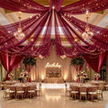 6 Panels Burgundy Ceiling Curtains with Lights for Weddings - 5ftx20ft Wrinkle-Free Tulle Fabric Wedding Arch Draping Ceiling Drapes Decorations for Wedding Party Ceremony Stage Tent Event by Unknown