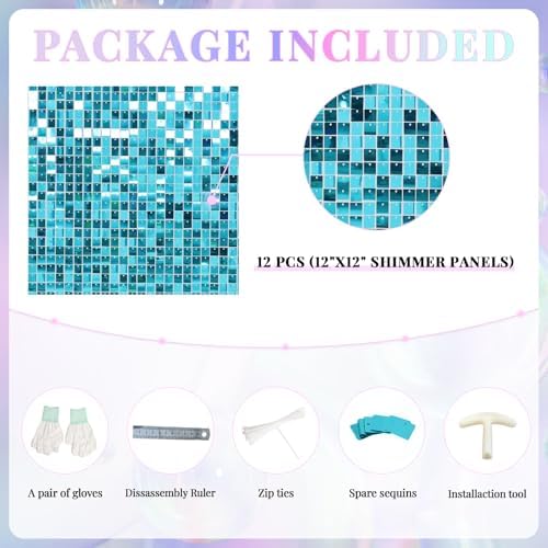 Shimmer Wall Backdrop Lake Blue 24Pcs Sequin Panels Decoration - Image 4