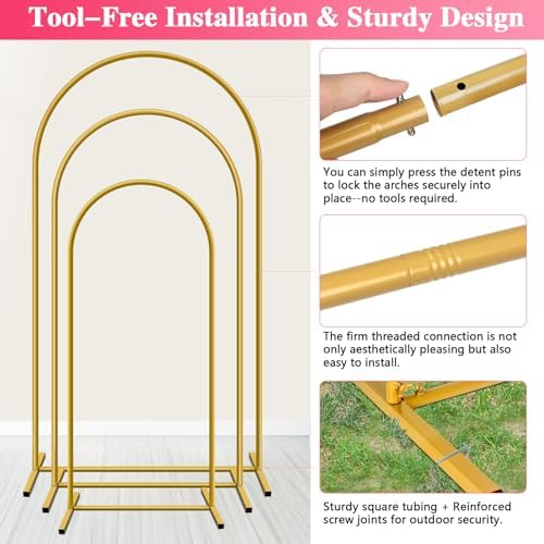 Metal Arch Backdrop Stand, Set of 3 (7.2/6.6/6ft) Wedding Arch Stand - Image 4