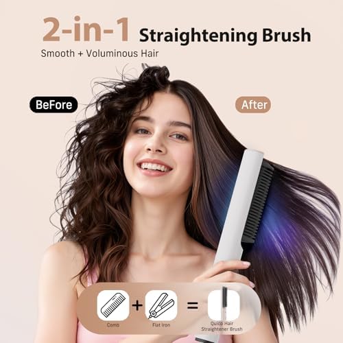 Quico Hair Straightener Brush, 100-240V Dual Voltage Straightener Brush - Image 2