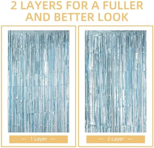 10 Pack Light Blue Foil Curtain Backdrop 3.2ft x 9.8ft Metallic Tinsel Foil Fringe Curtains Streamer Backdrop for Birthday Party Halloween Christmas New Year Party Supply (Matte Light Blue) - Image 5