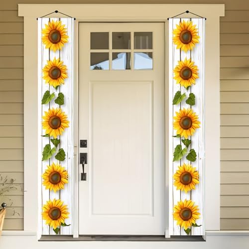 BlissYard Sunflower Welcome Hanging Banners Spring Summer Porch Banners Flags Summer Door Banners Party Decorations Hanging Banner12 x 72inches Seasonal Front Door Sign Decoration - Image 2