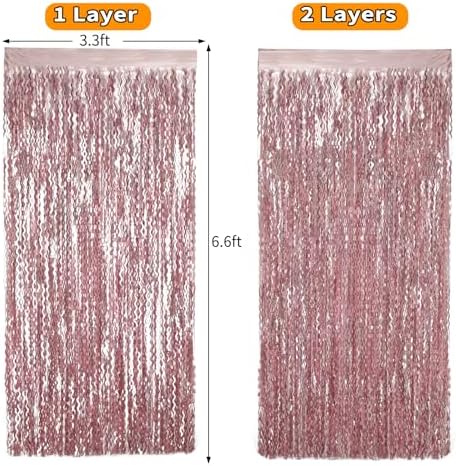 4 Pack Pink Wavy Tinsel Backdrop Curtain Party Streamers for Party Decor - Image 6