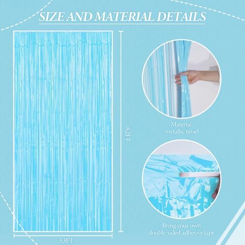 DECOCKRAT 3 Pack Foil Fringe Backdrop - Pastel Blue Shiny Tinsel Curtains for Party Decoration/Photo Booth Props - 3.3x8.2 FT Metallic Foil Backdrop for Birthday, Wedding, Graduation, Christmas. - Image 2