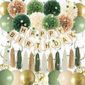 Green Birthday Party Decorations for Women Girls with Happy Birthday Banner,Tissue Paper Pompoms, Paper Tassel,Circle Garland,Hanging Swirl,Decorations Balloons for Party Decor (sage green) by KEHAOMY