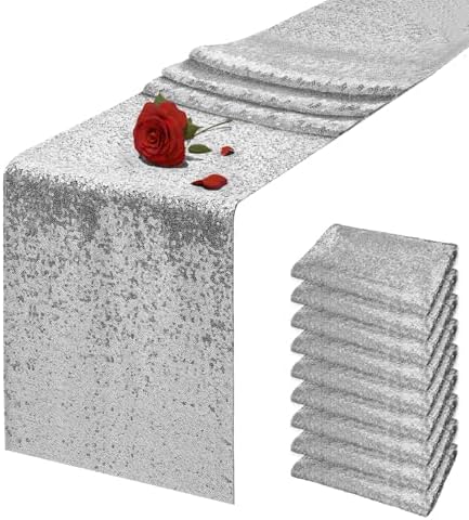 10 Packs 12 x 72 inches Silver Sequin Table Runner by VHH