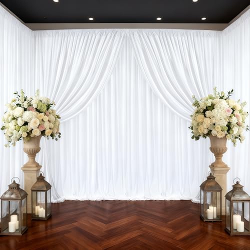 50x10ft White Backdrop Curtain Panels for Parties - Wrinkle Free Polyester Photo Curtain Backdrop Wedding Back Drop Fabric Drapes for Party Decorations Background for Photography - Image 2