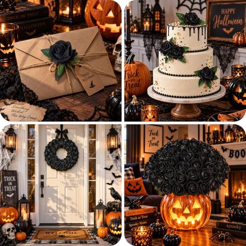 50 PCS Black Roses Artificial Flowers, Fake Roses with Stem Realistic Silk Roses for Halloween DIY Wedding Bouquets Table Centerpieces Arrangements Baby Shower Party Birthday Home Decor Gift for Her - Image 3