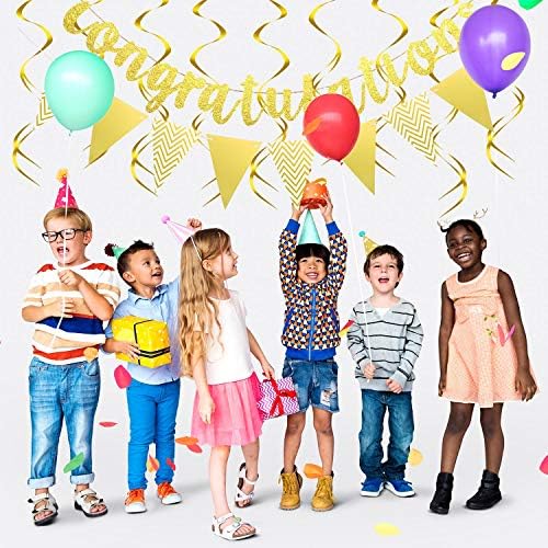 Outus Congratulations Banner with Triangle Flag 12 Swirls,Gold - Image 4