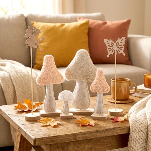 Fairy Garden Mushroom Decorations, 6Pcs Enchanted Forest Felt Wood Toppers - Image 6