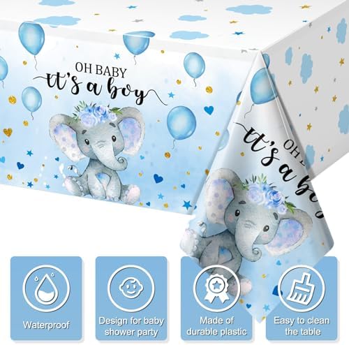 6 Pack Elephant Tablecloth Decorations, Plastic Tablecloth Table Cover Backdrop for Baby Boy Girl Gender Baby Shower Party Supplies, 54 x 108 Inch, Blue - Image 3