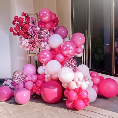 MEBAY Pink Balloon Arch Kit, 146 PCS Hot Pink Light Pastel Pink Metallic Balloons Garland with Confetti for Bridal Baby Shower Birthday Princess Wedding Party Decorations - Image 7