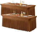 Wish Care 2 Pack Brown Spandex Table Clothes for 8 Foot Rectangle Tables, 8FT Wrinkle Free Fitted Tablecloths Ruffles Design Table Cover for Party, Banquet, Wedding and Events by WishCare