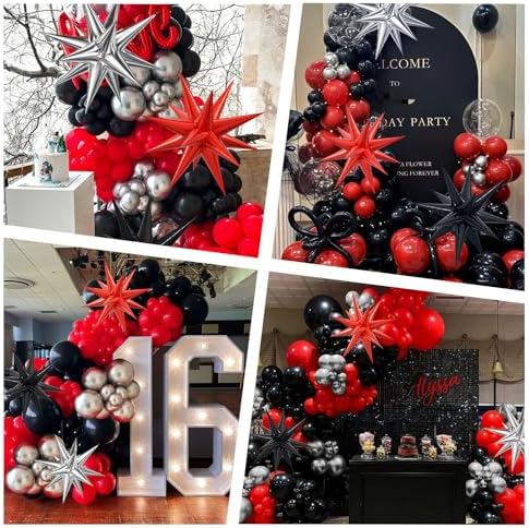 Red and Black Balloon Arch Kit with 3pcs Star Balloons, Red Black and Metallic Silver Balloons Garland Kit for Birthday Red Black Graduation 2025 New Year Party Decorations (Pack of 3) - Image 7