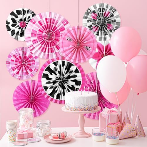 Outus 9 Pcs Disco Cowgirl Party Decorations Paper Fans - Image 4