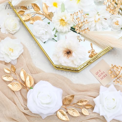 Floweroyal Artificial Flowers Combo Pure White Flowers Mix Silk Flowers Fake Roses with Stems for DIY Wedding Bridal Bouquets, Baby Shower, Floral Arrangement, Table Centerpieces, Home Decorations. - Image 6