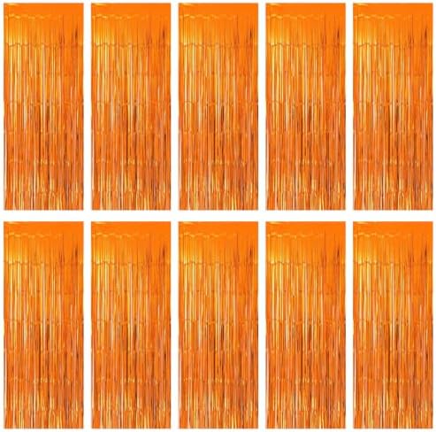 10 Pack Orange Foil Curtain Backdrop 3.2ft x 9.8ft Metallic Tinsel Foil Fringe Curtains Streamer Photo Booth Backdrop for Birthday Party Halloween Christmas New Year Party Supply (Orange) by Ohiyoo
